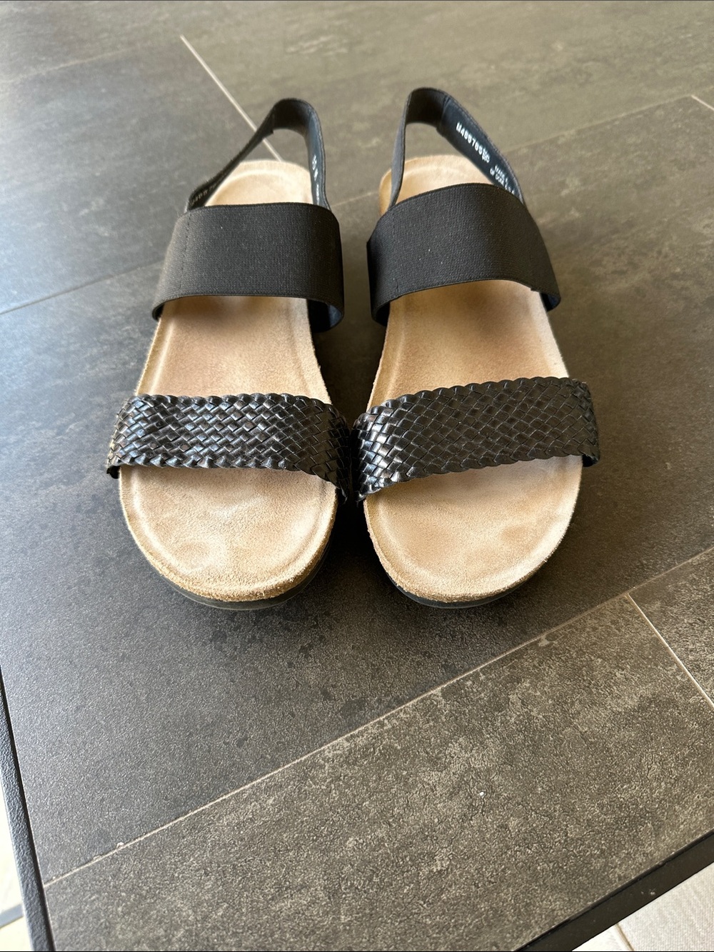 Munro Black Two-Strap Slip-On Sandals